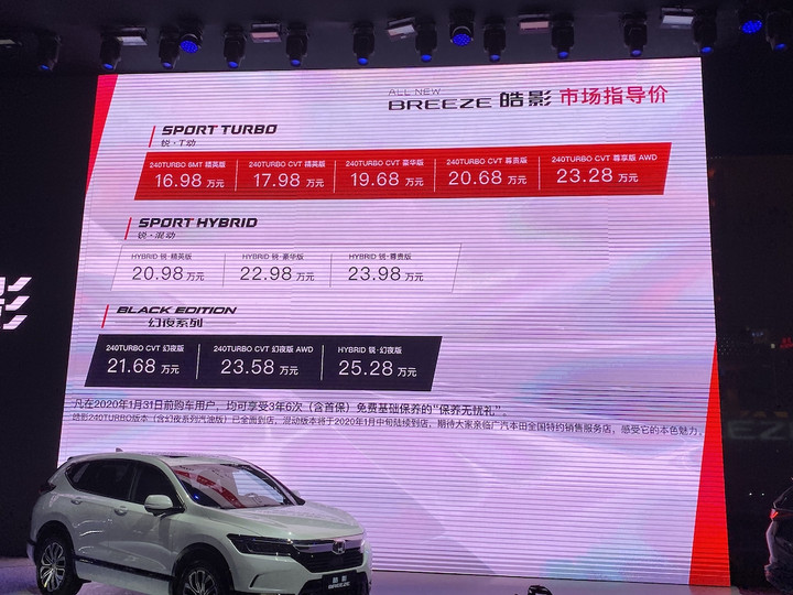 CR-V的姐妹车型 广汽本田皓影正式上市 售价16.98万-25.28万元