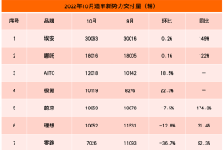 10月新势力榜：AITO和极氪首次“杀进”前五 零跑小鹏下降超35%